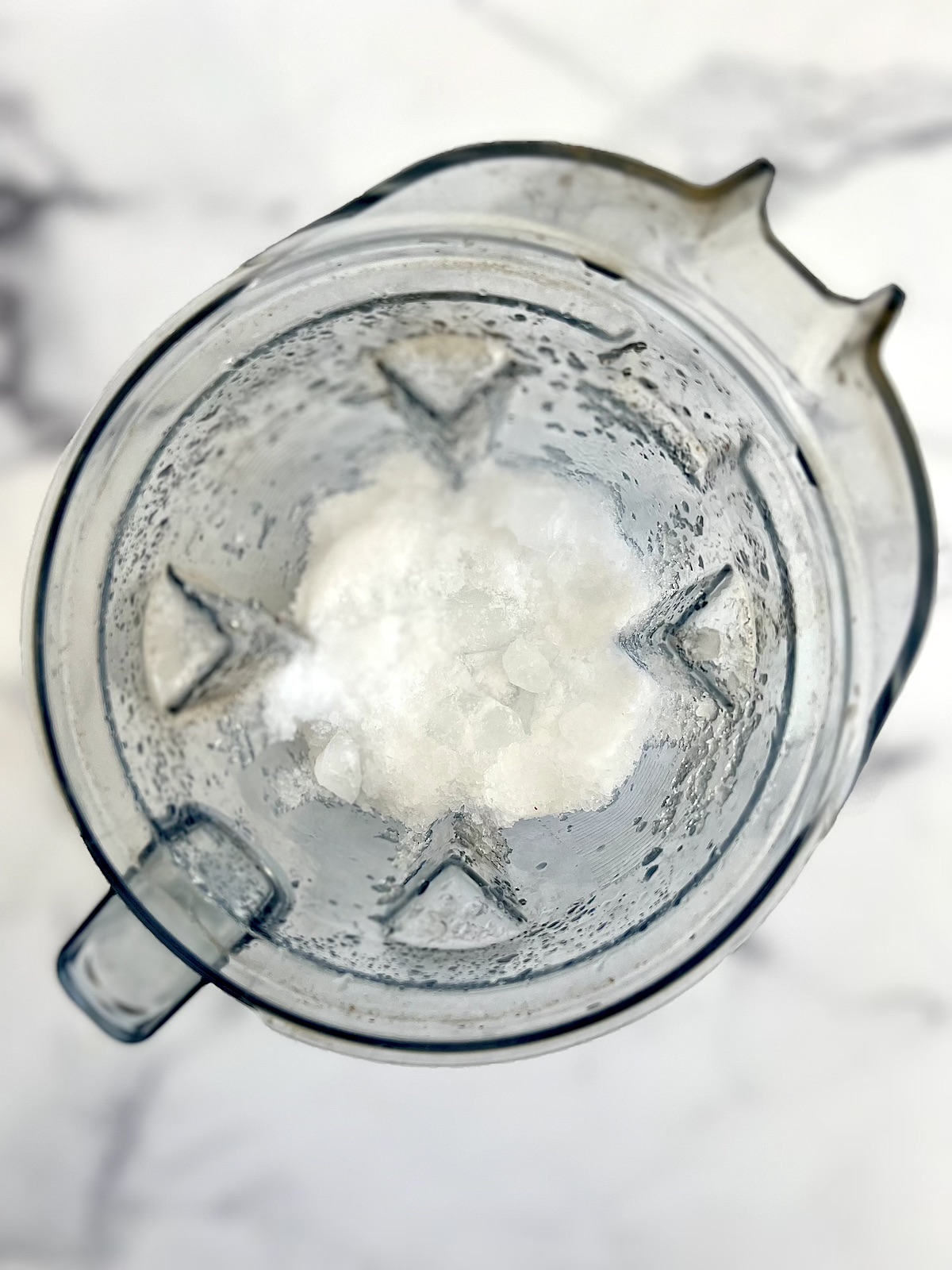 Crushed ice in a blender.