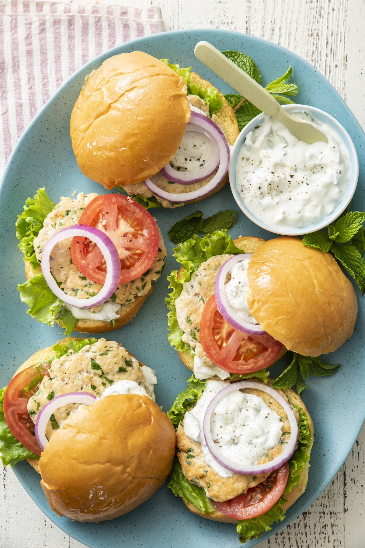 Middle Eastern Chicken Burgers on a serving plate.