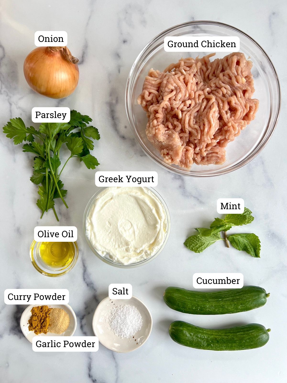 Ingredients needed for Middle Eastern Chicken Burgers.