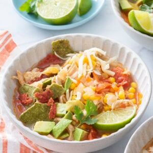 Chicken tortilla soup in a bowl.