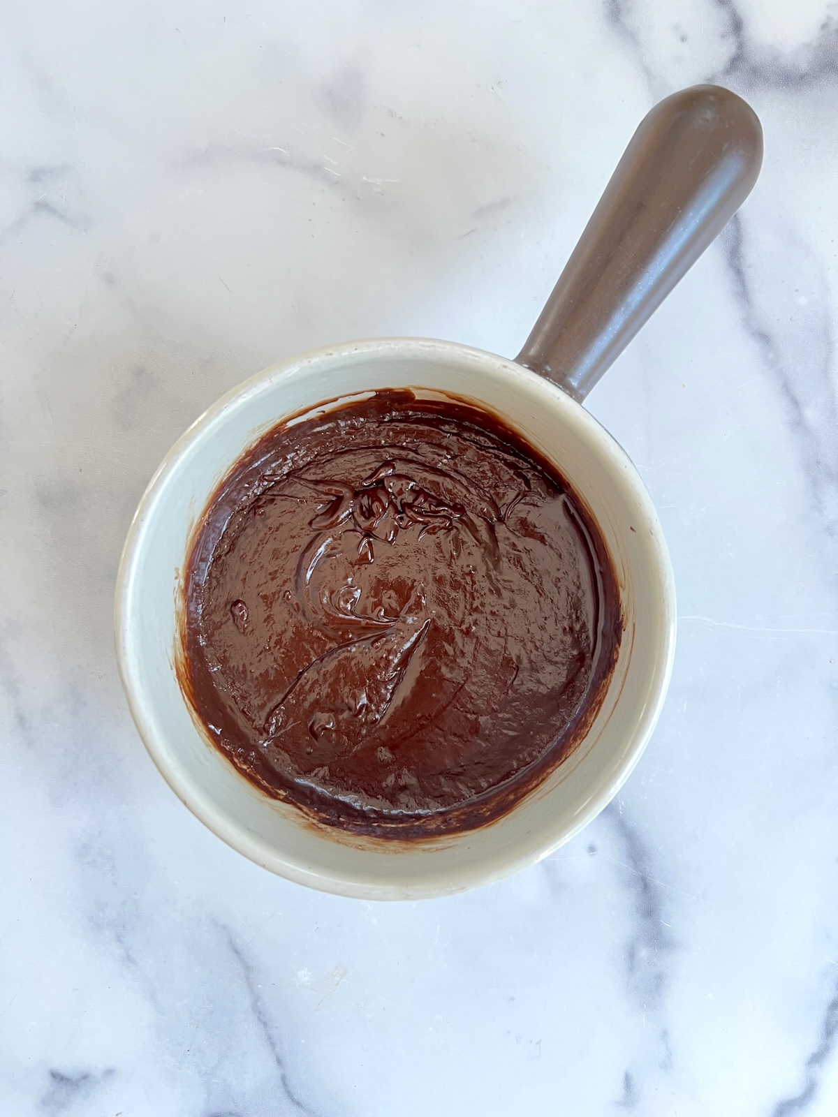 Chocolate mixture for eggless chocolate mousse.