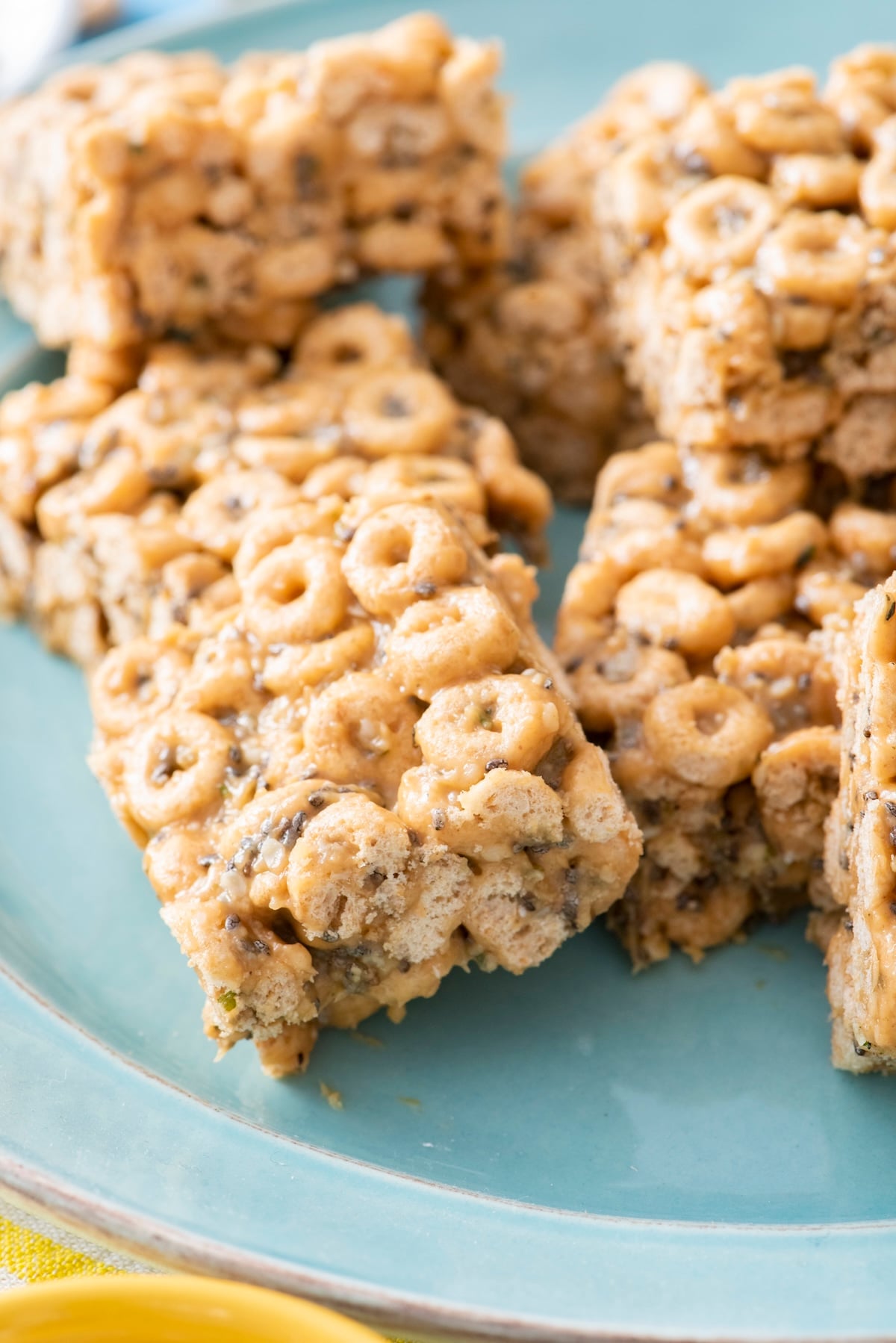 Protein cereal bars on a plate.