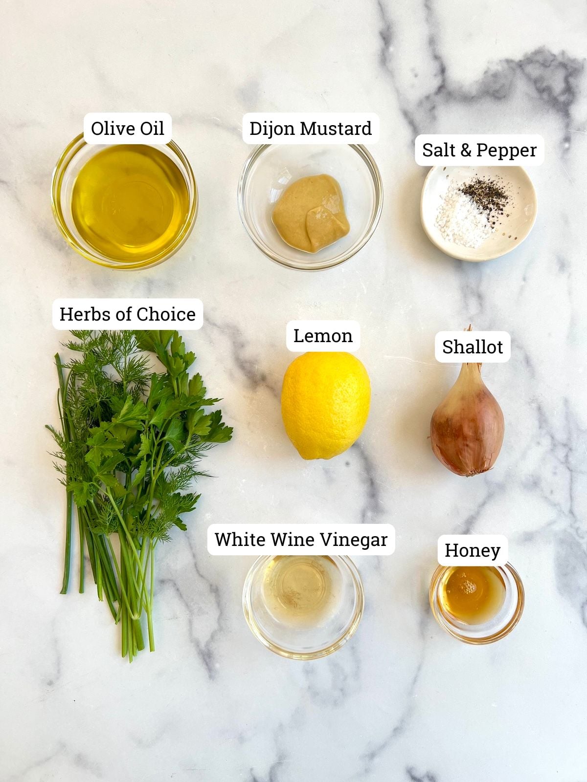Ingredients needed for citrus herb vinaigrette.