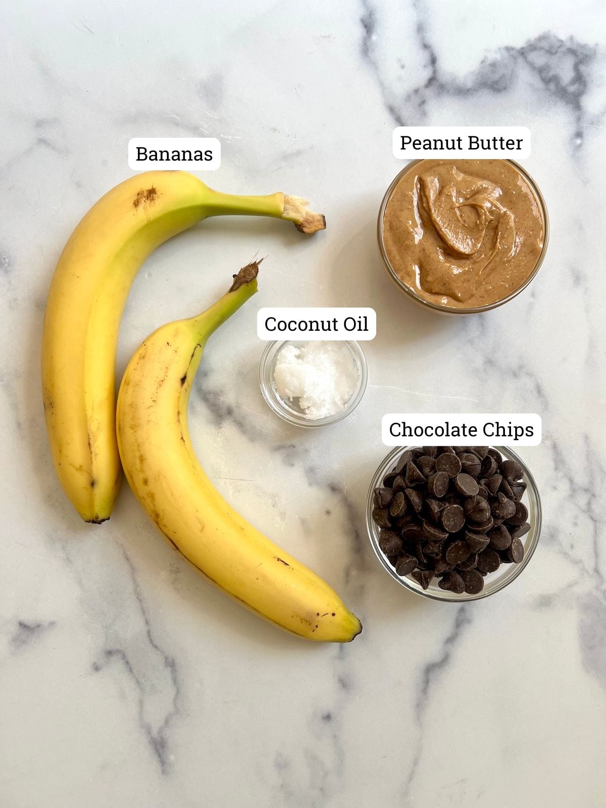 Ingredients to make chocolate peanut butter banana bites.