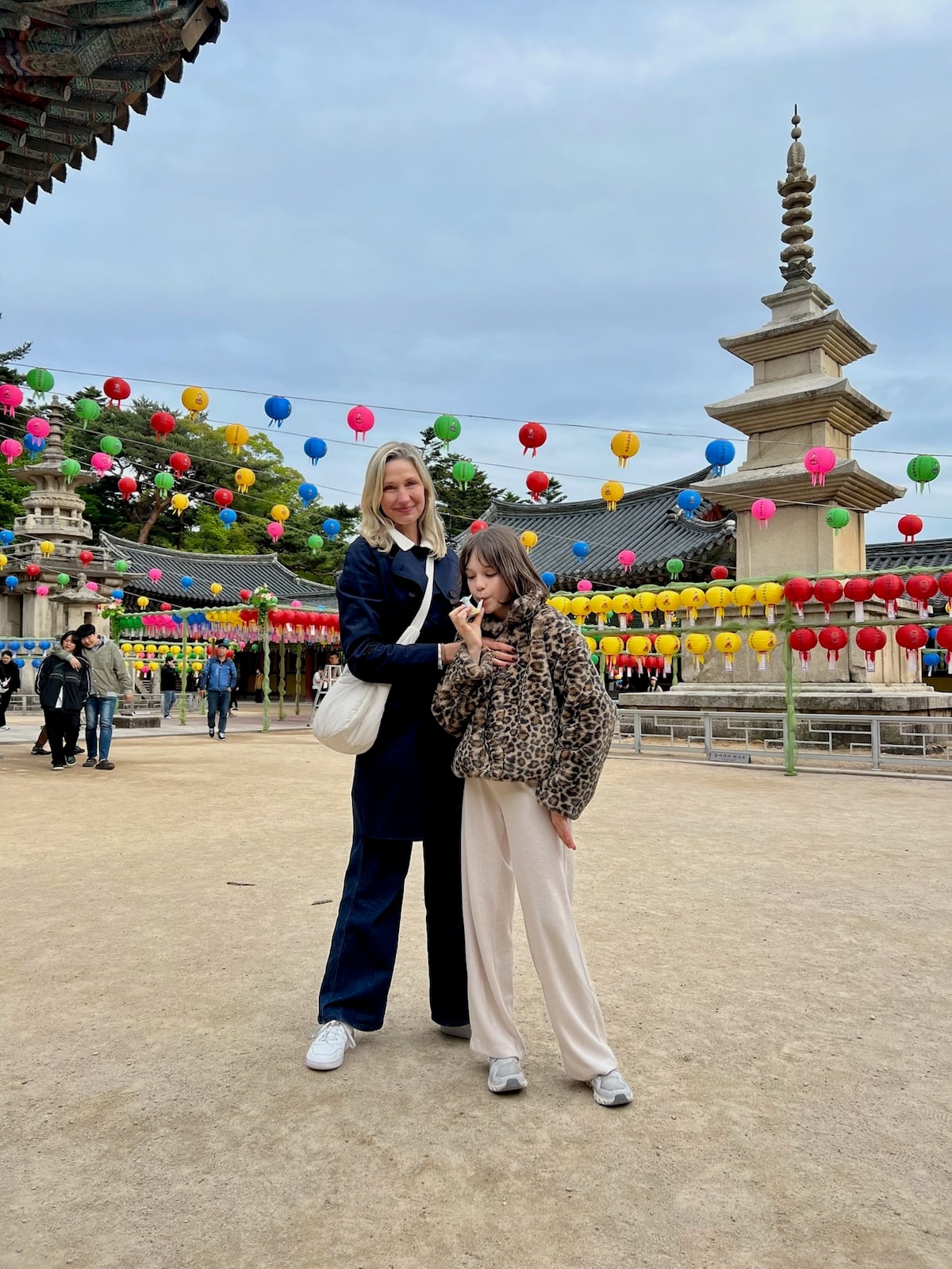 Gemma and Catherine in palace courtyard.