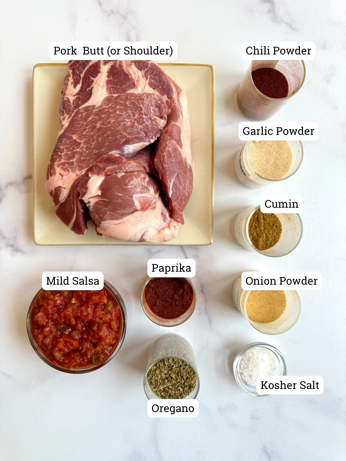 Ingredients for crock pot pulled pork tacos.