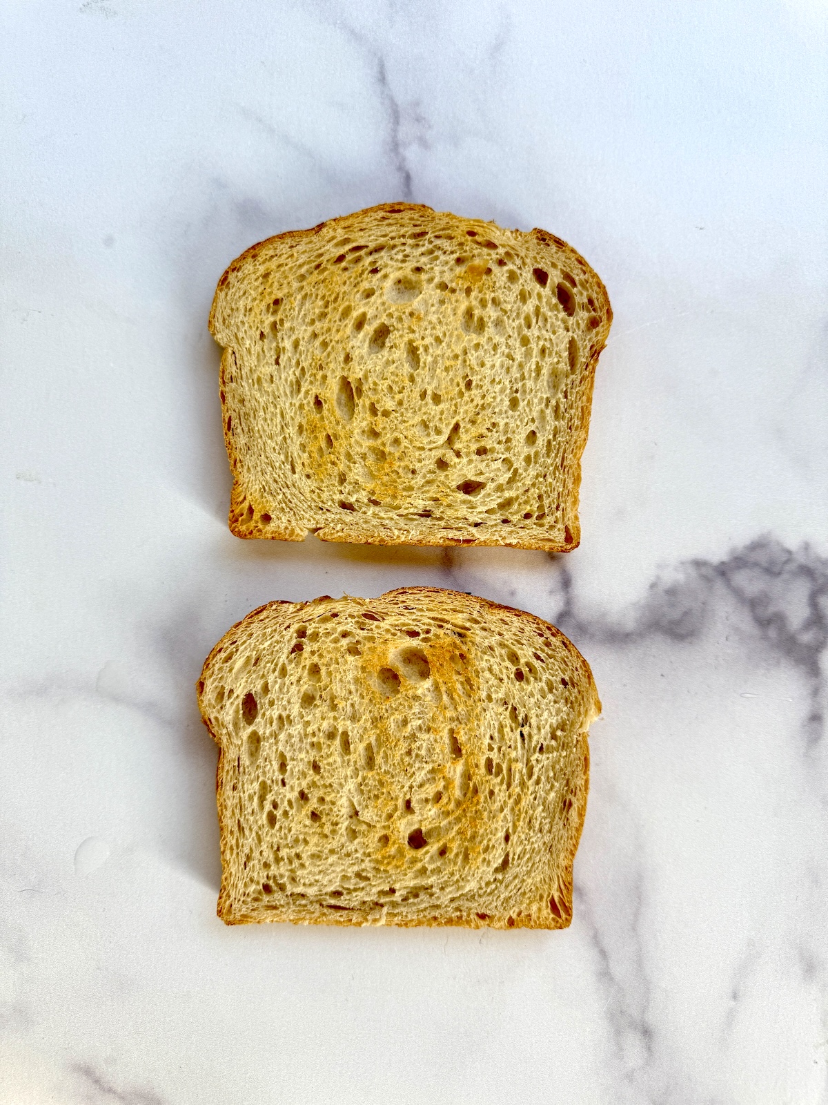 Toasted slices of sandwich bread.