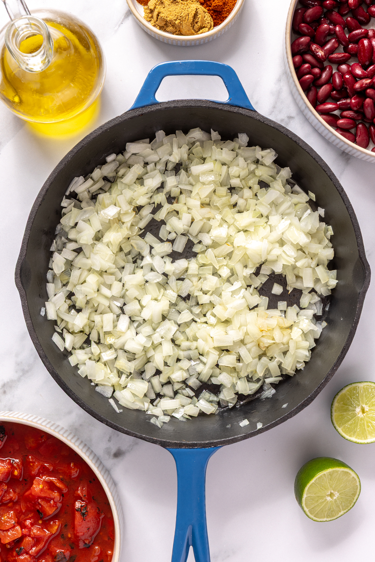 Sauteed onions in cast iron skillet.