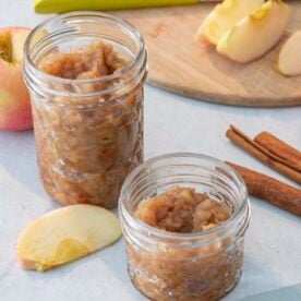 Apple butter in mason jars.