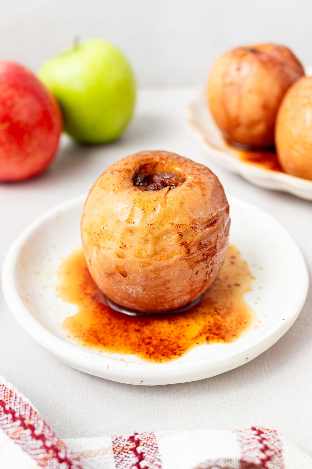 Baked apple on a plate.