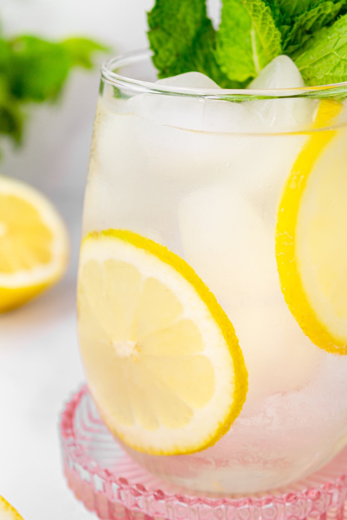 Lemon mint tea in a glass.
