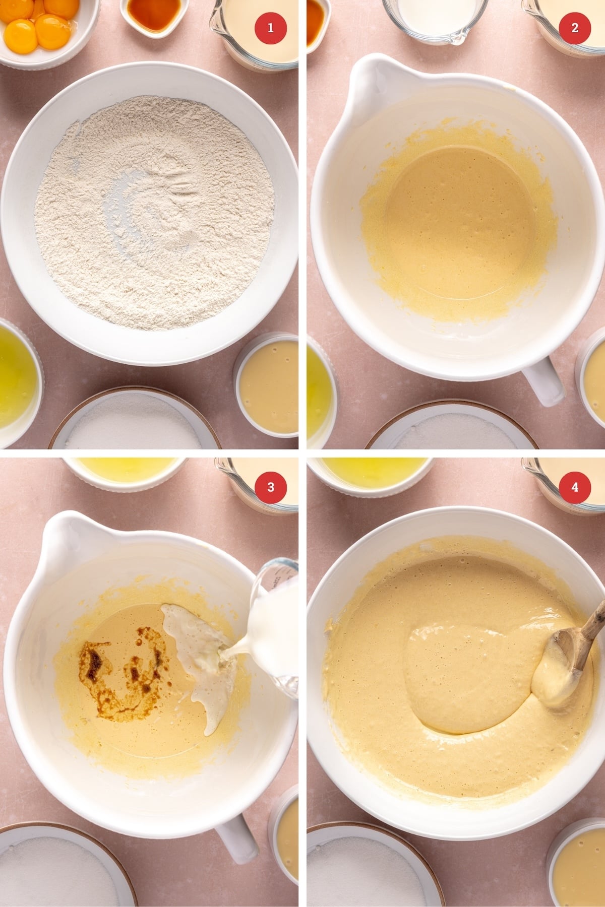 Making the batter for tres leches cake.