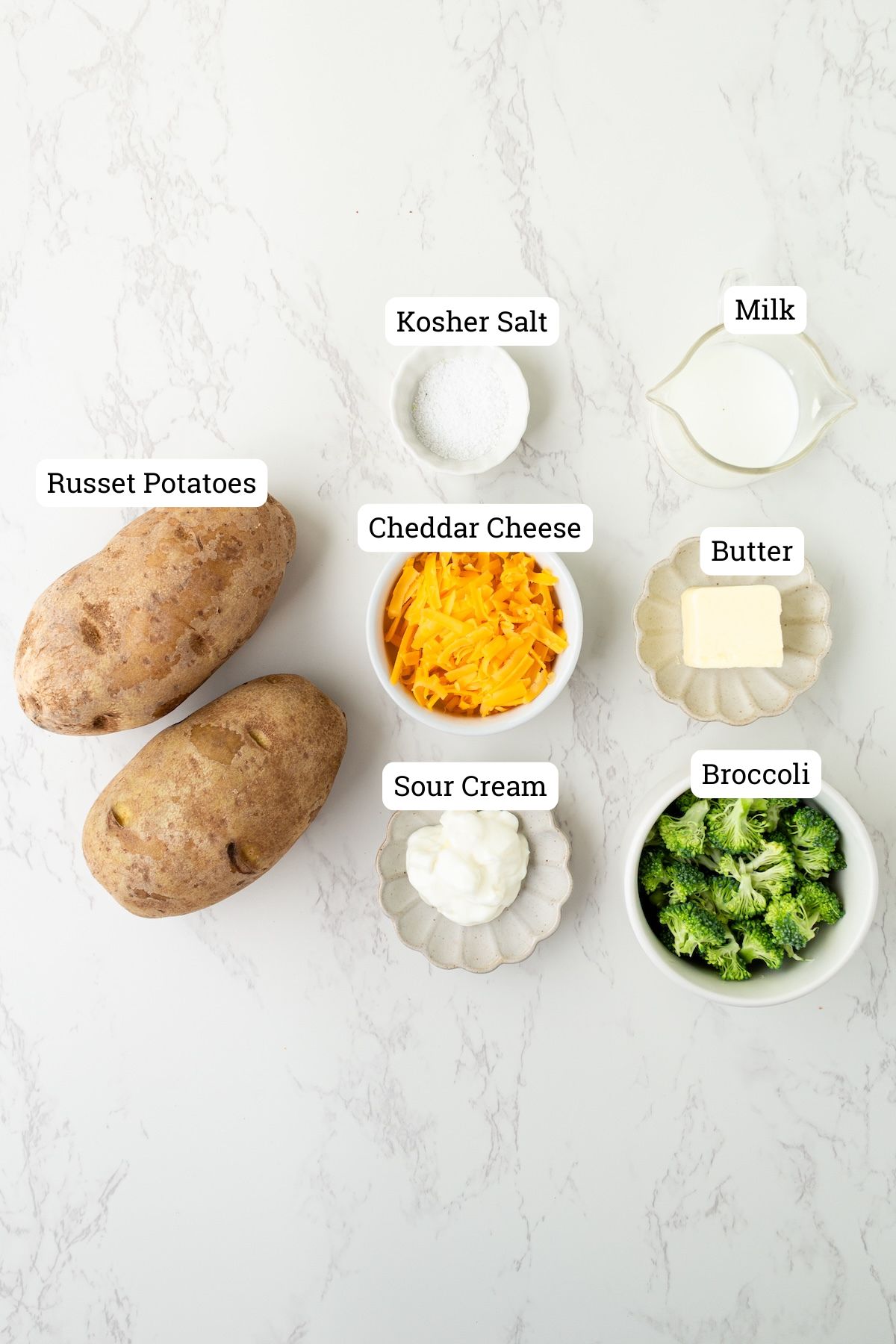 Ingredients needed for Twice Baked Potatoes.