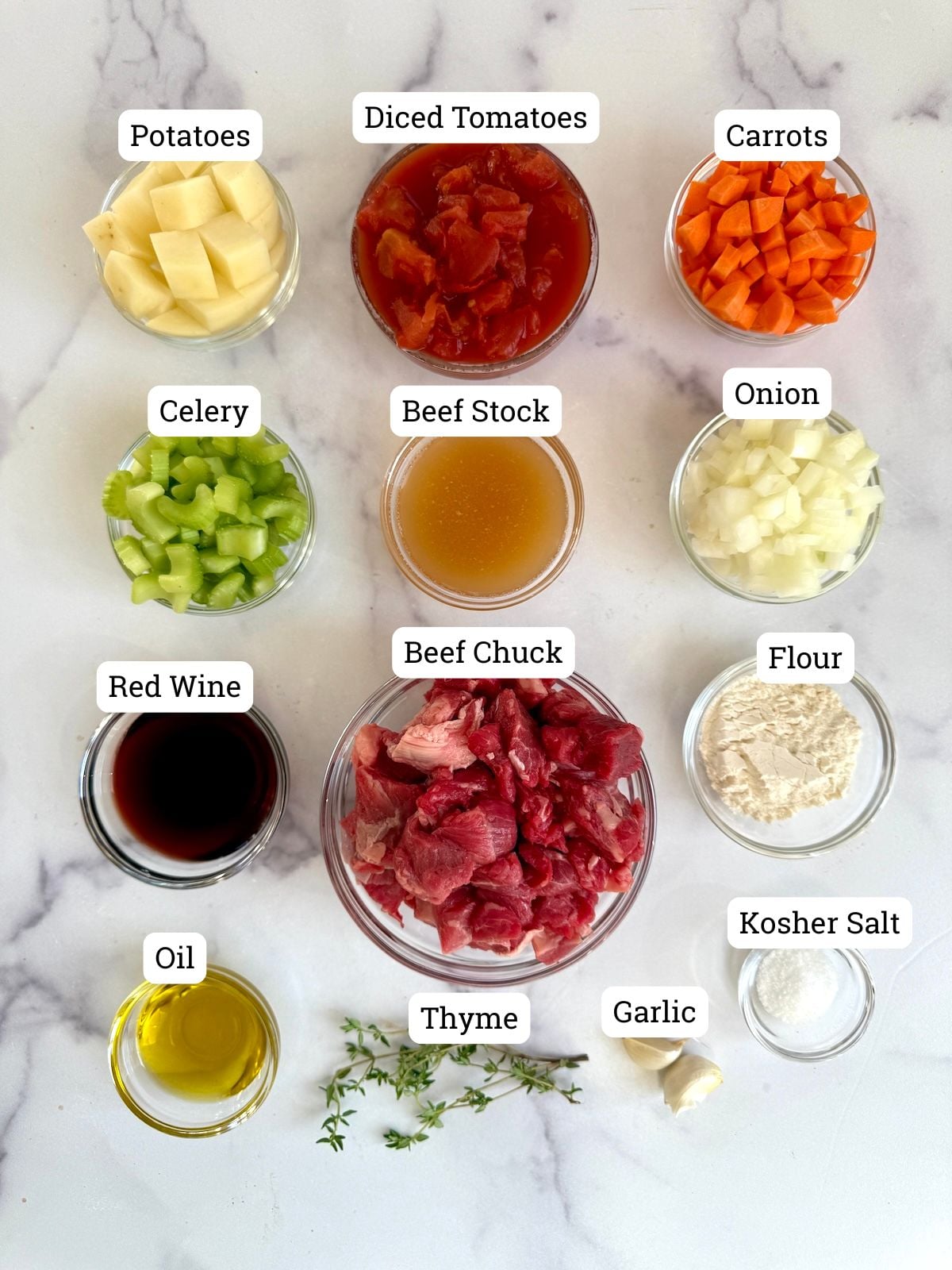 Ingredients for beef stew in the crock pot.