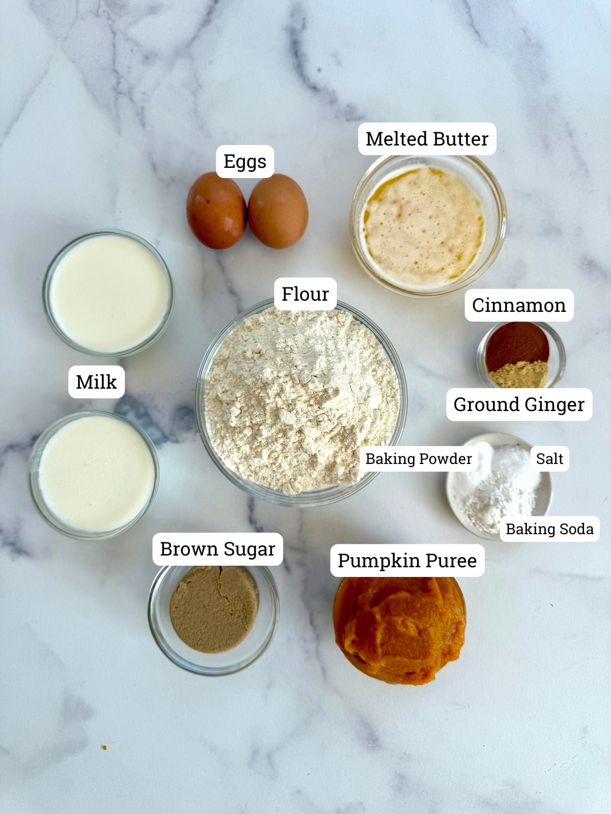 Ingredients for pumpkin waffles.