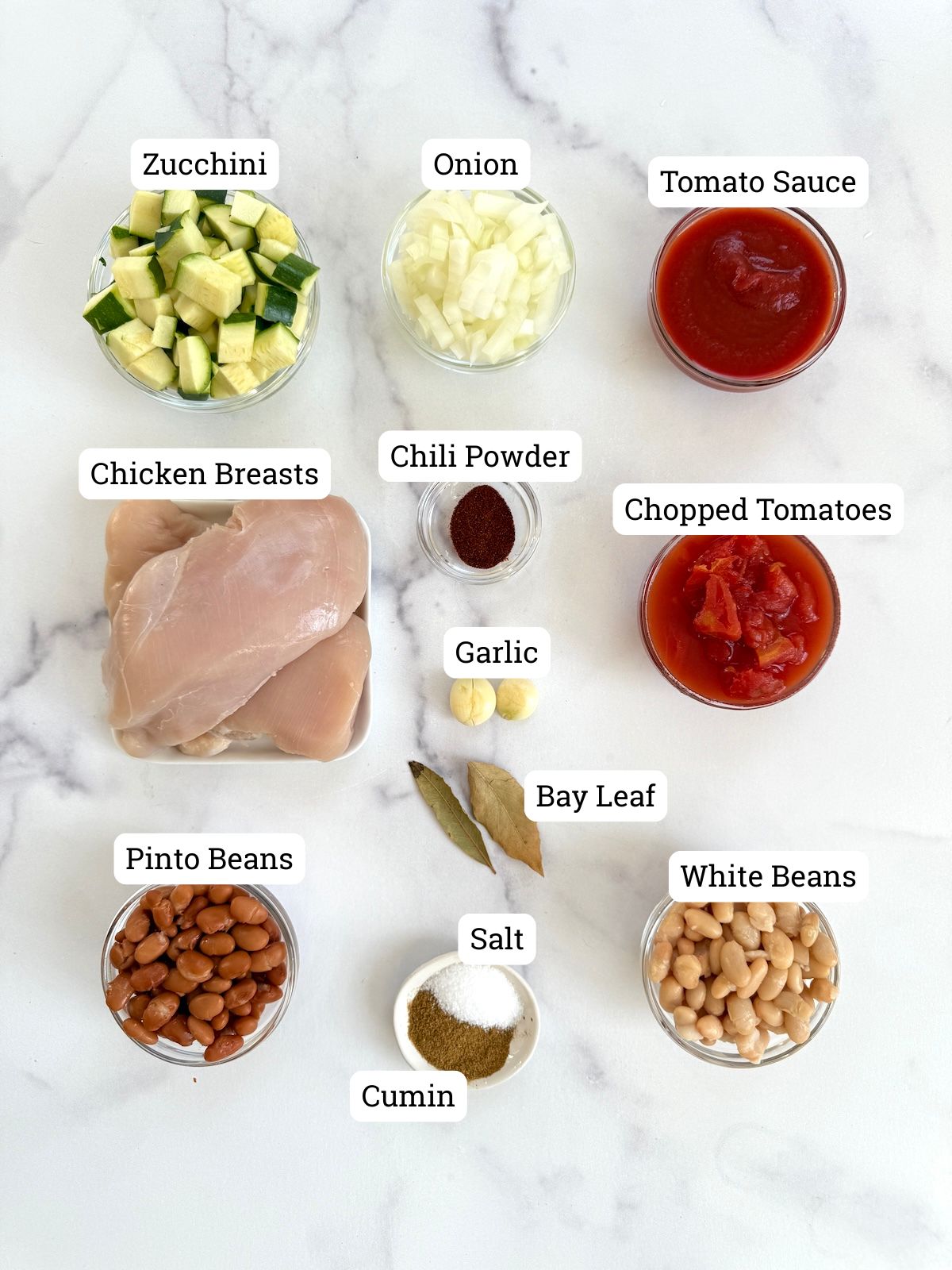 Ingredients needed for slow cooker chicken chili.