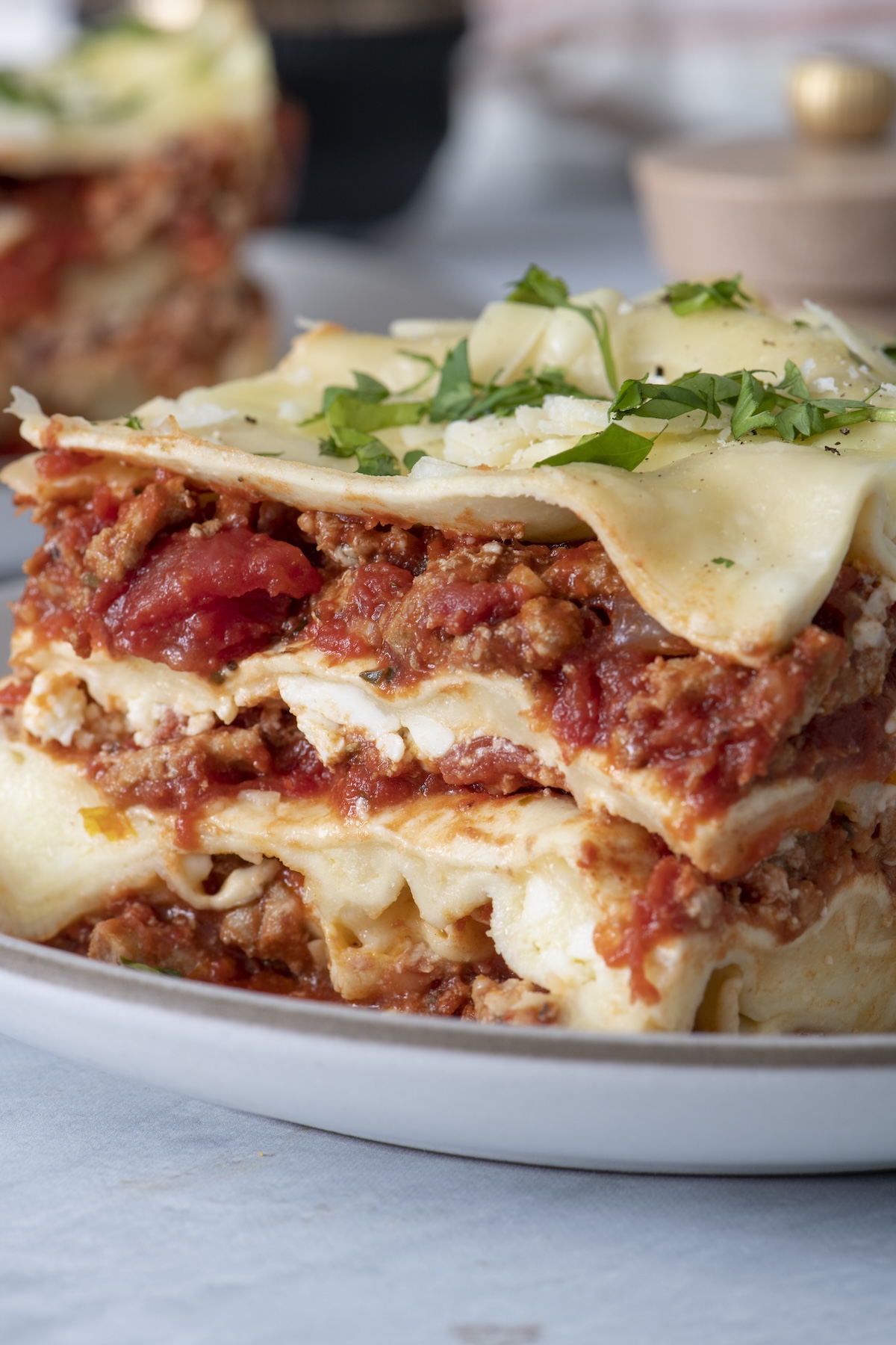 Slow cooker 12 layer lasagna on a plate.