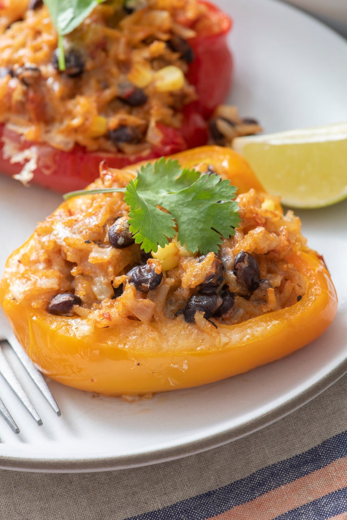A stuffed pepper on a plate.