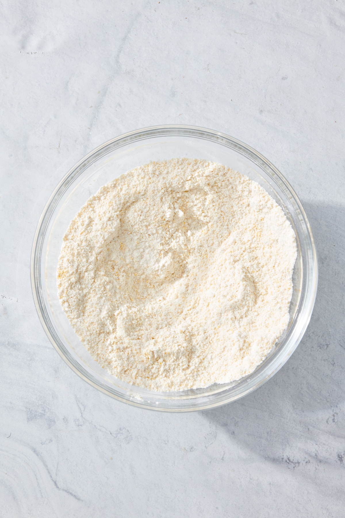 Dry ingredients for basic cornbread in a bowl.