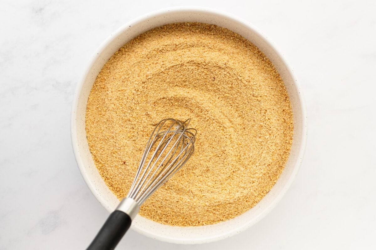 Breadcrumbs and salt in a bowl.