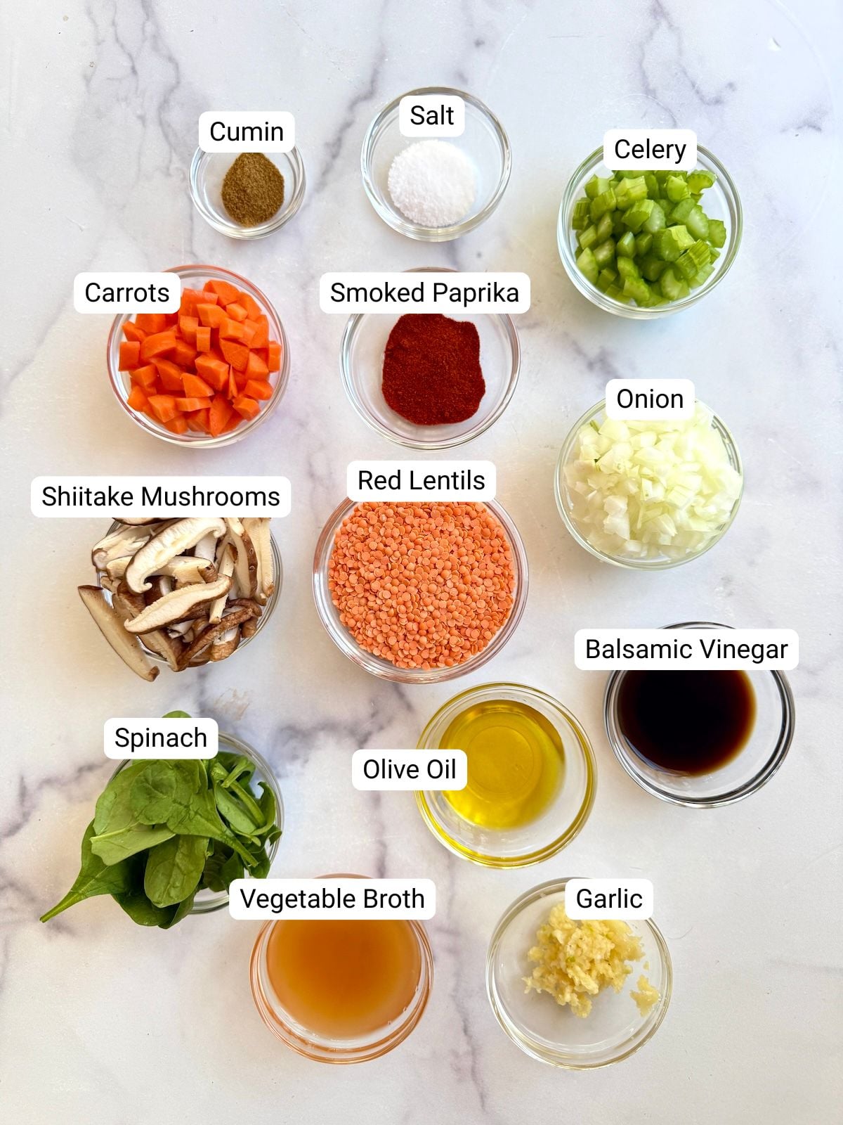 Ingredients for smoky red lentil stew.