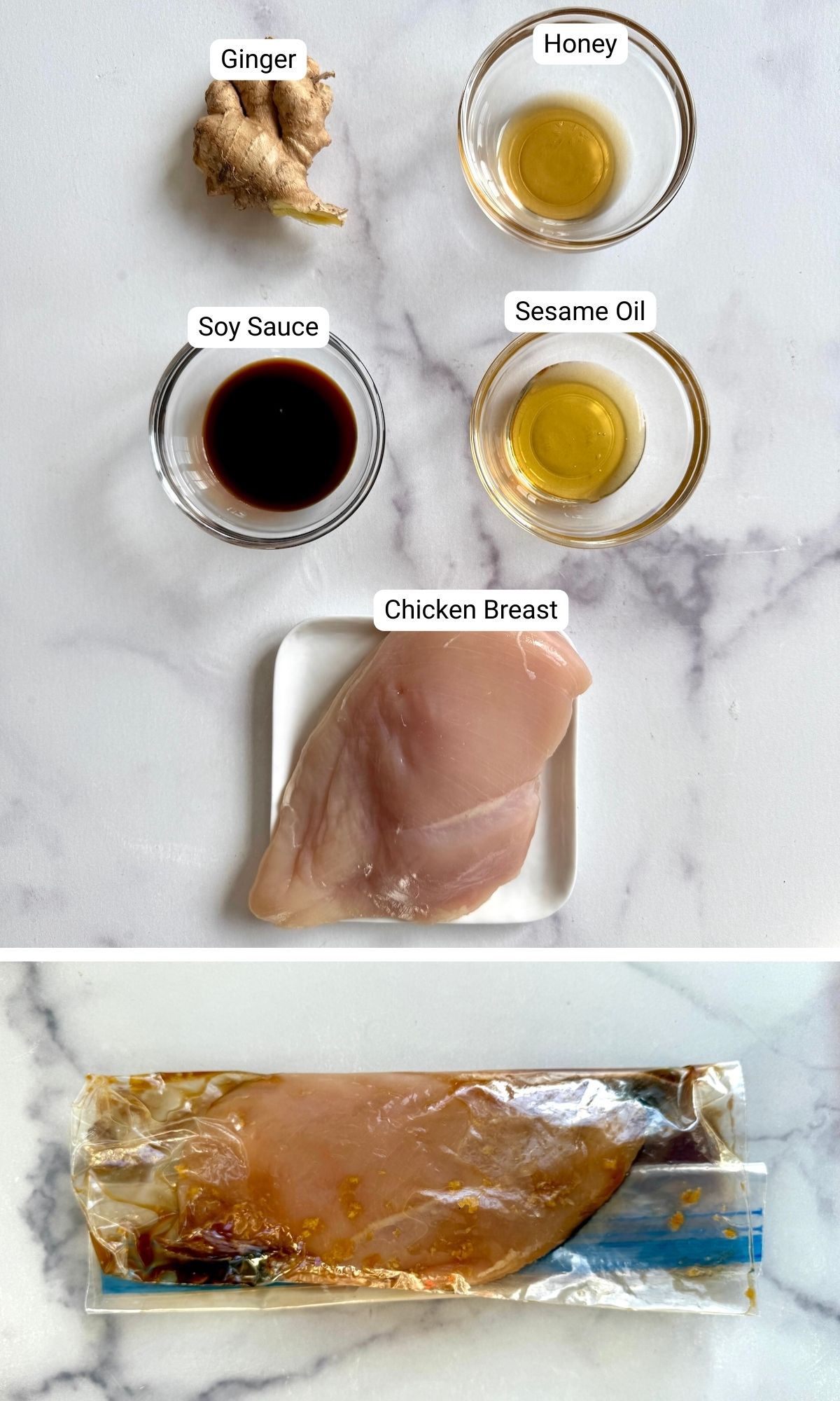 Ingredients for soy ginger chicken marinade.