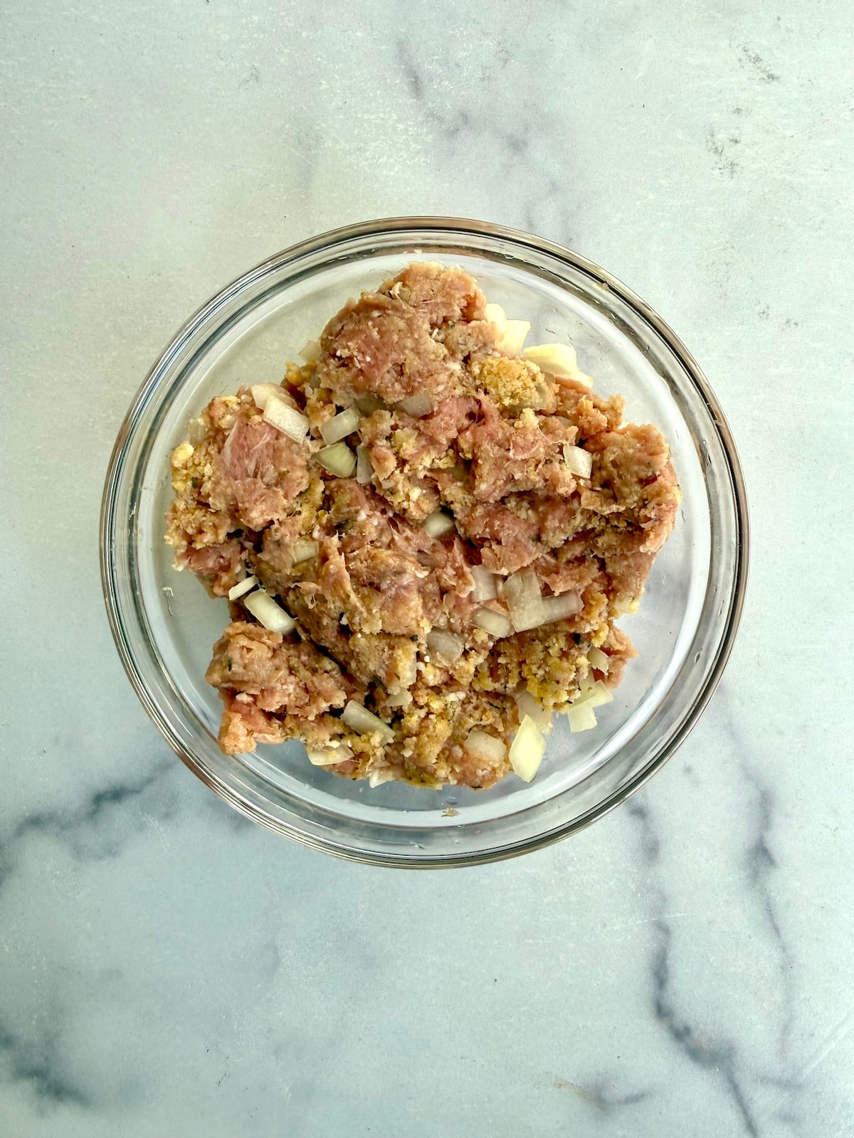 Turkey meatball mixture in a bowl.