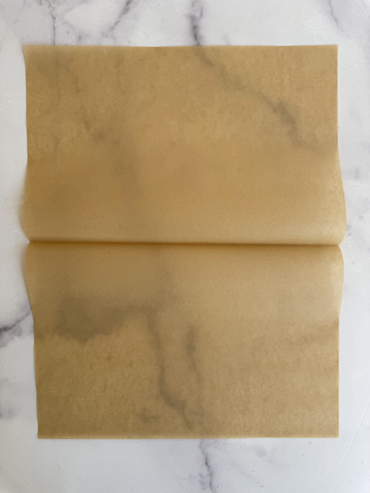 A sheet of parchment paper creased in the center.