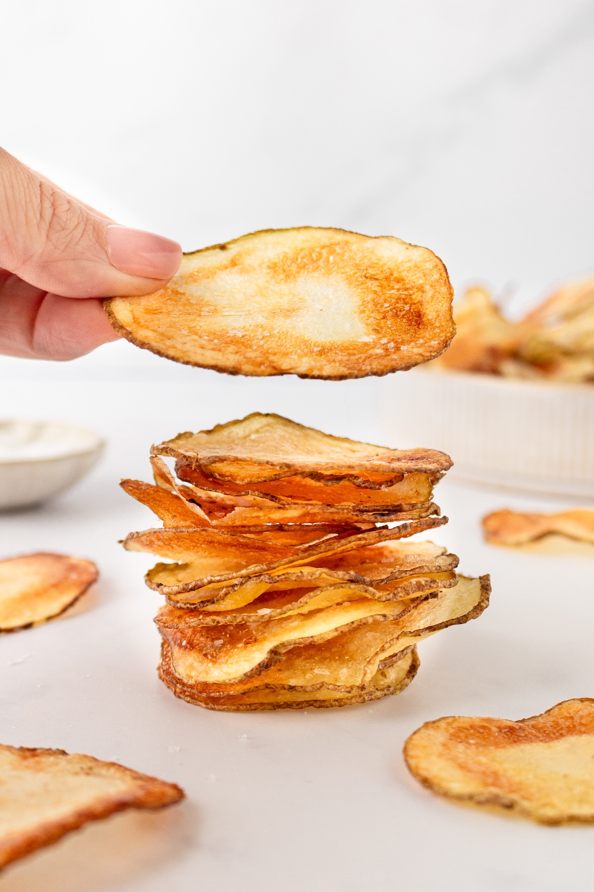 A stack of potato chips.